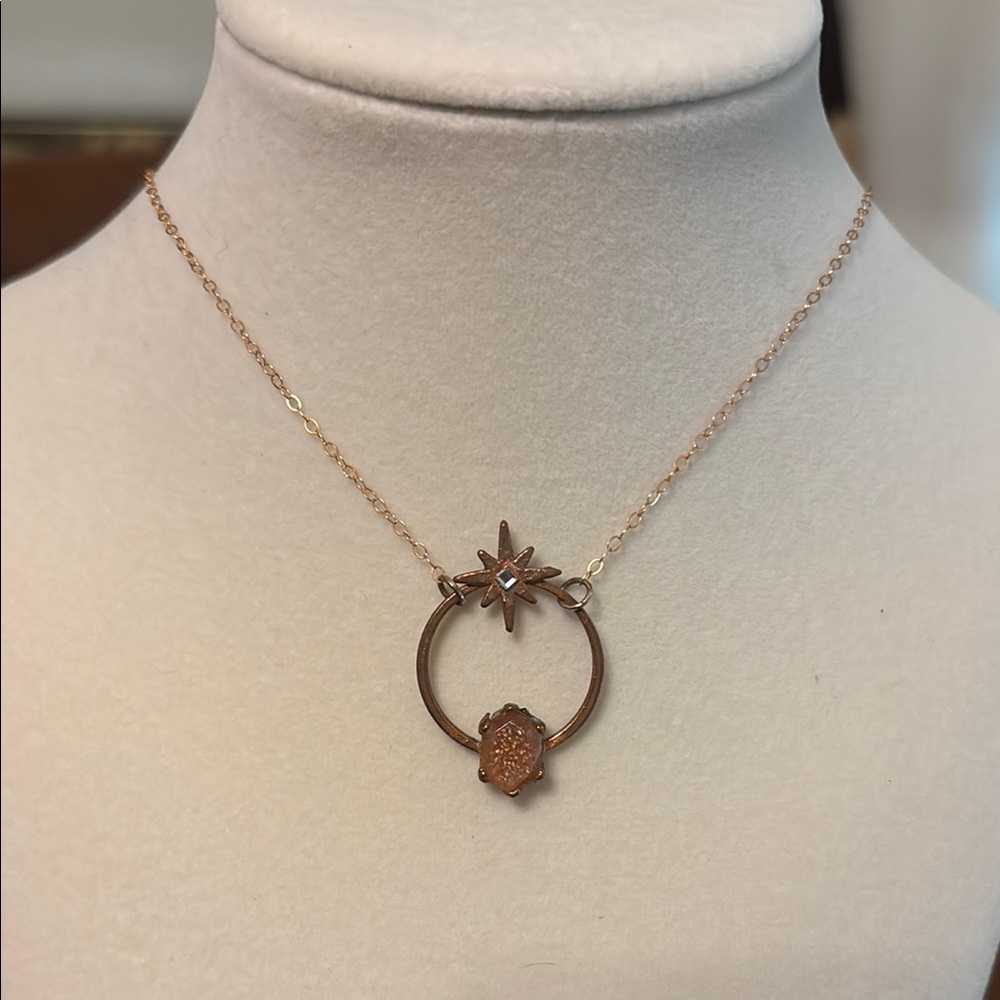Elegant Gold Necklace with Sunstone and Circle Pendant